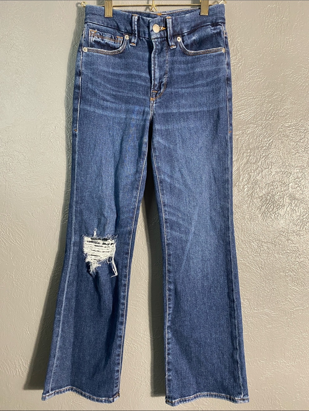 Good American Distressed Bootcut Jeans 00/24 Stretch Elevated Casual Denim